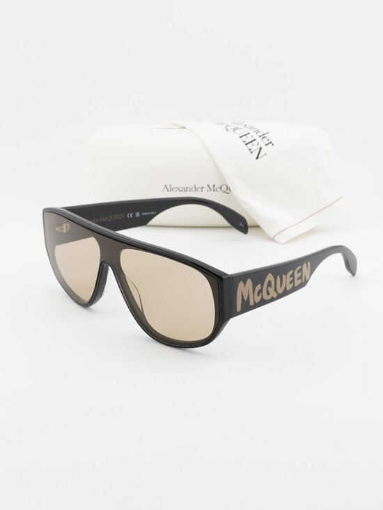 Alexander McQueen AM0386S 002 Shield Sunglasses - Black / Brown main image 7